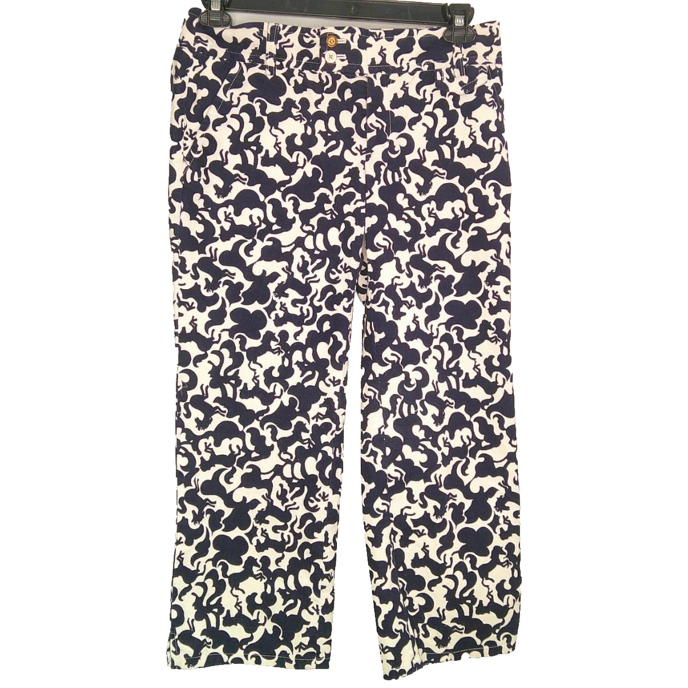 Lilly Pulitzer Palm Beach Fit Women' 4 Navy White Horse of Course Corduroy Capri